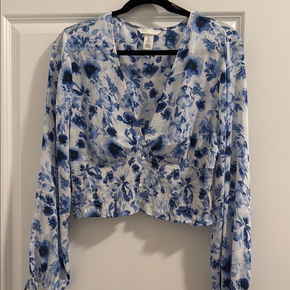 Floral Blue and White Women's Top